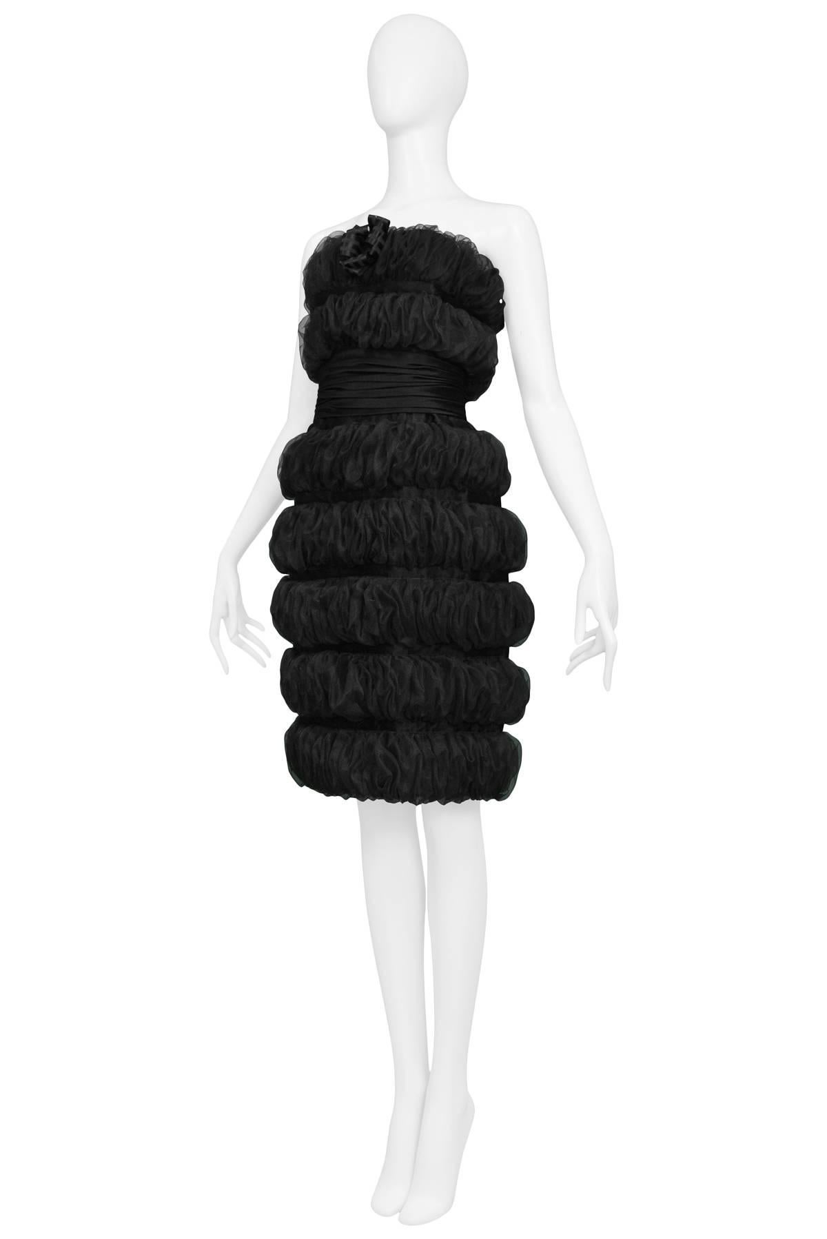 Women's Iconic 1988 Karl Lagerfeld Runway Black Organza Strapless Pouf Cocktail Dress 