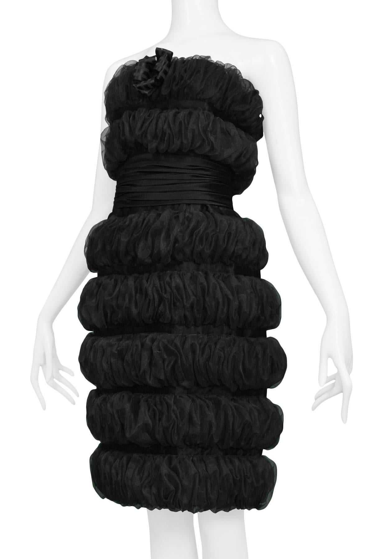Iconic 1988 Karl Lagerfeld Runway Black Organza Strapless Pouf Cocktail Dress  In Excellent Condition In Los Angeles, CA