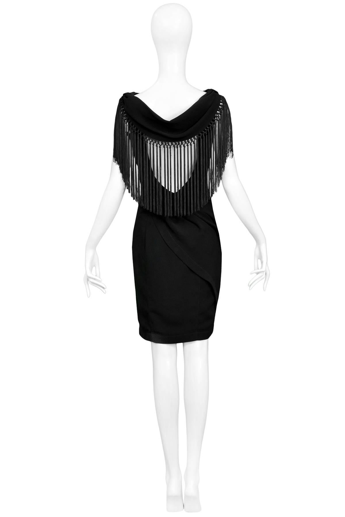 Black Vintage Thierry Mugler 1980s Open Back Fringe Mini Dress