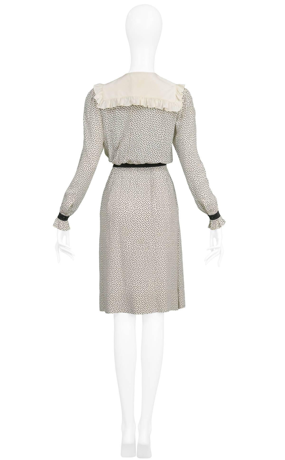 Gray Vintage Yves Saint Laurent Polka Dot Ruffle Day Dress