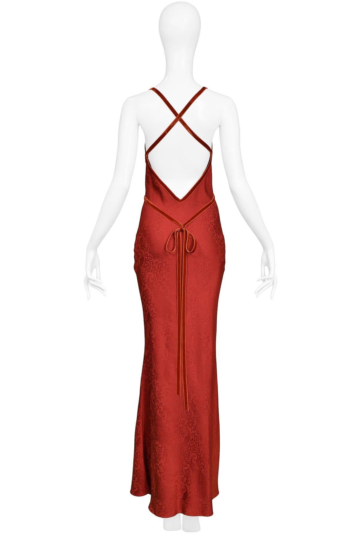 John Galliano Vintage Red Velvet Ribbon Bias Slip Gown In Excellent Condition In Los Angeles, CA
