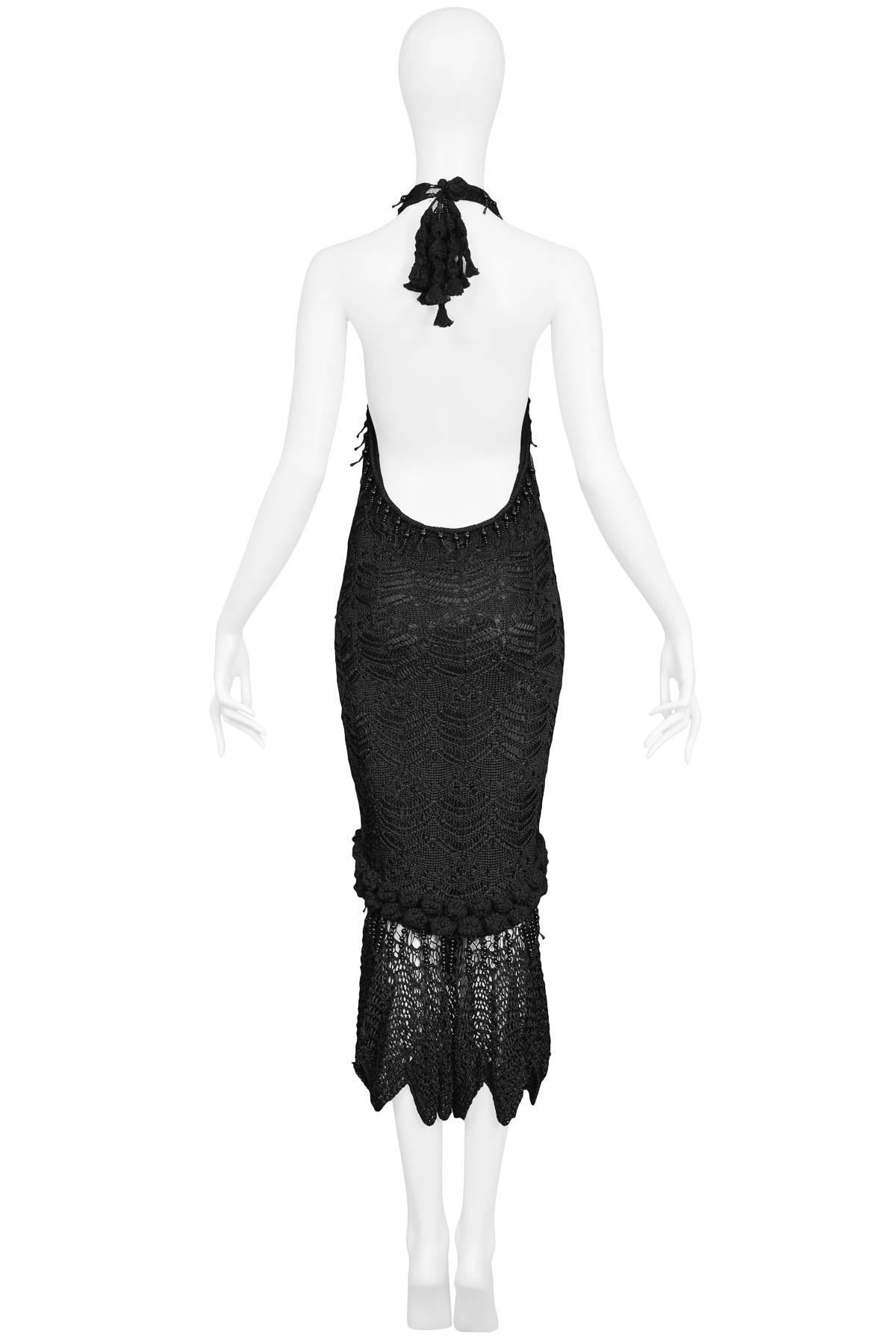 John Galliano Vintage Crochet and Beaded Tassel Halter Gown  In New Condition In Los Angeles, CA