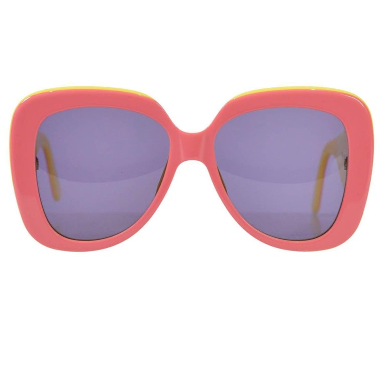 Vintage 1990s Chanel Pink and Yellow Oversized Runway Sunglasses