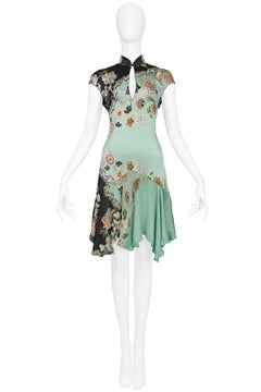 Vintage 2003 Roberto Cavalli Black & Teal Cheongsam Mini Dress