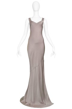 John Galliano Vintage Metallic Silver Bias Cut Evening Gown, 1990s