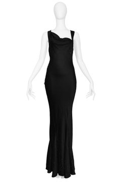 Vintage John Galliano for Christian Dior Black Satin & Rhinestone Evening Gown