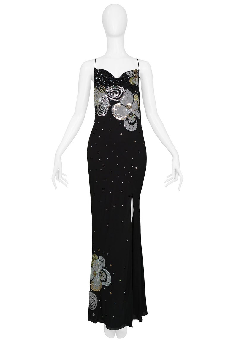 Vintage John Galliano for Christian Dior Silk and Sequin Embellished Gown  at 1stDibs | vintage silk dior gown, dior sequin dress, dior black gown