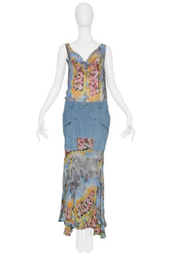 Vintage John Galliano for Christian Dior Chiffon & Denim Graffiti Gown