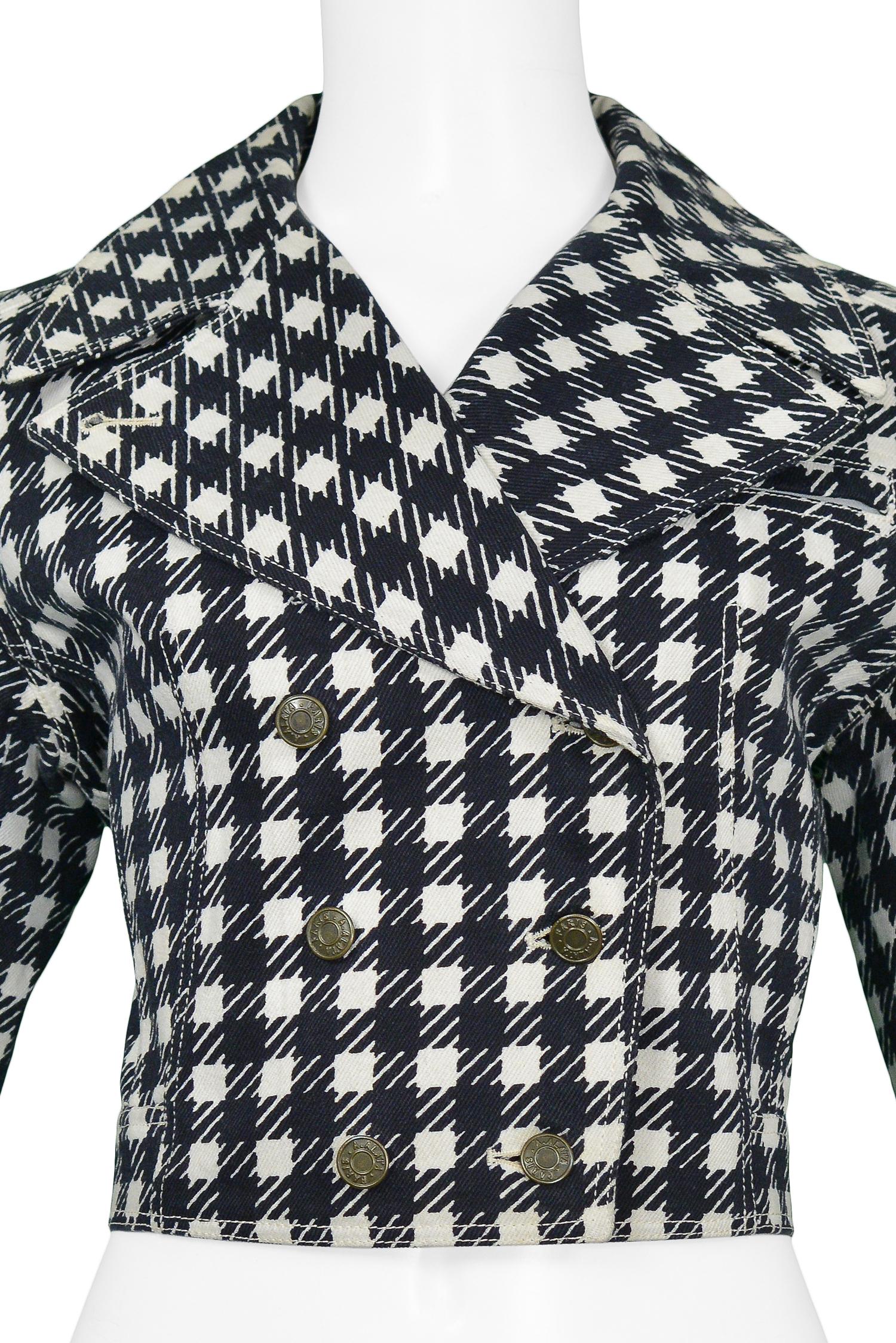 Vintage Iconic Azzedine Alaia 1991 Black & White Denim 'Tati' Jacket  In Excellent Condition In Los Angeles, CA