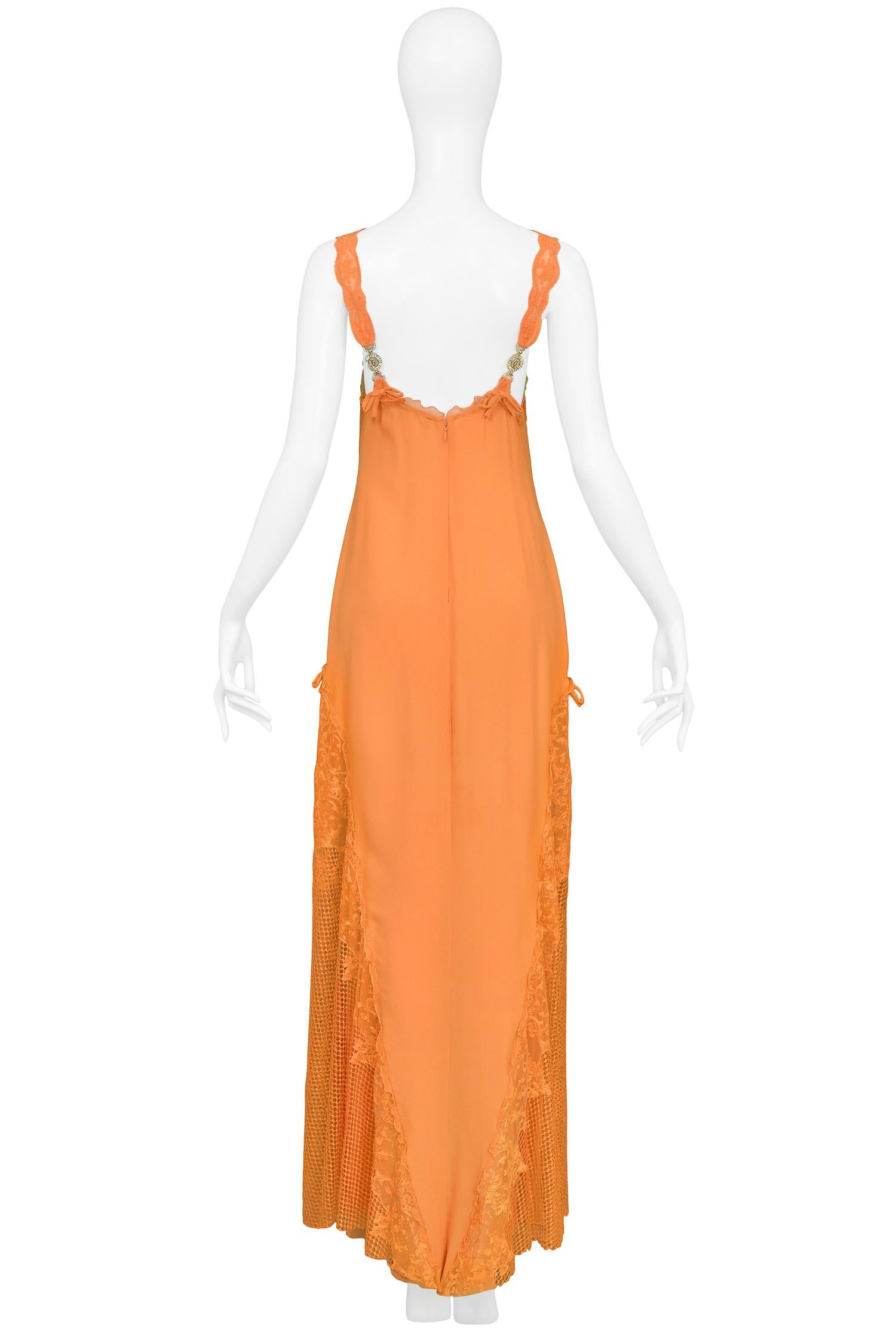 Women's Vintage Gianni Versace Apricot Lace Runway Gown 1997 