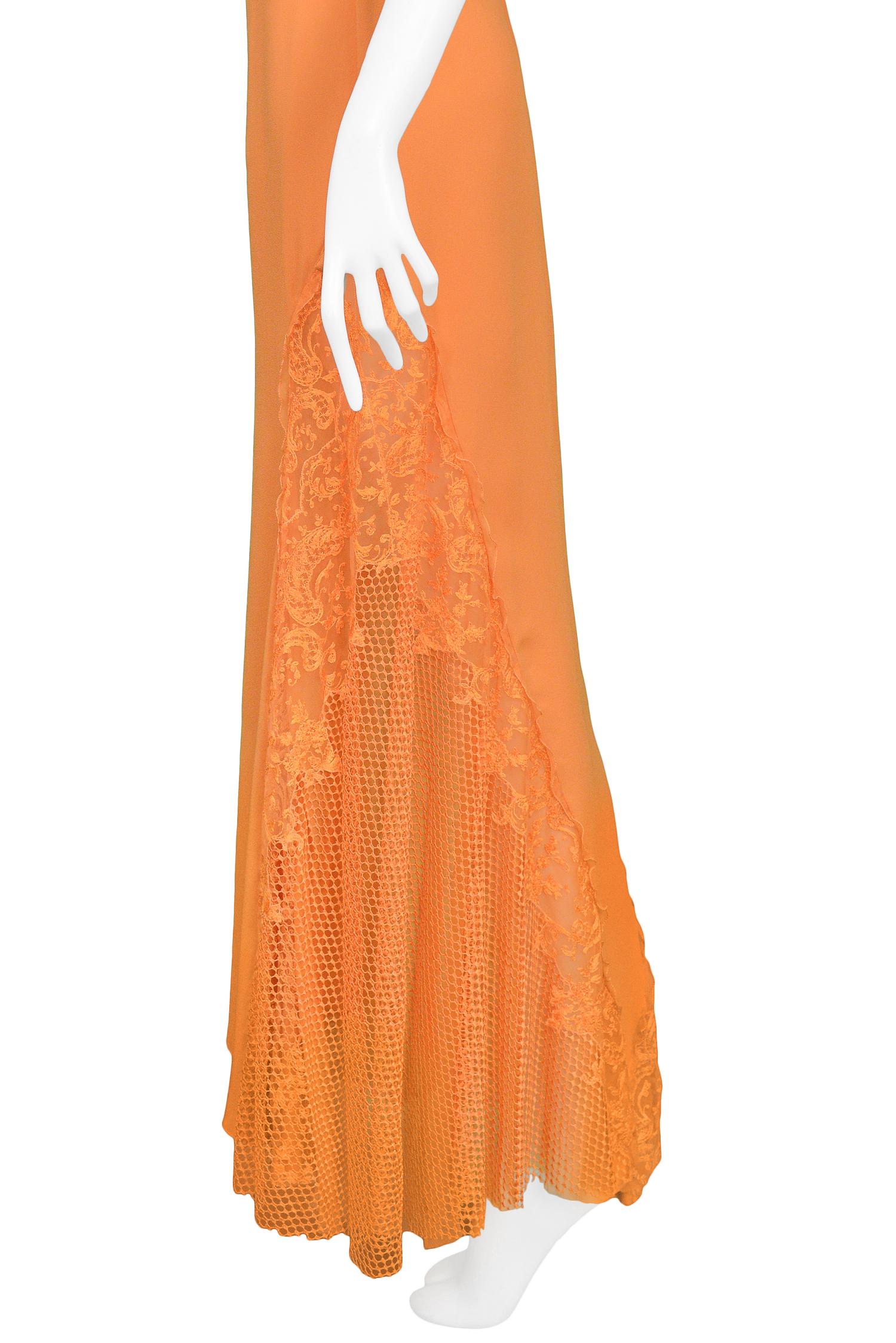 Vintage Gianni Versace Apricot Lace Runway Gown 1997  In Excellent Condition In Los Angeles, CA