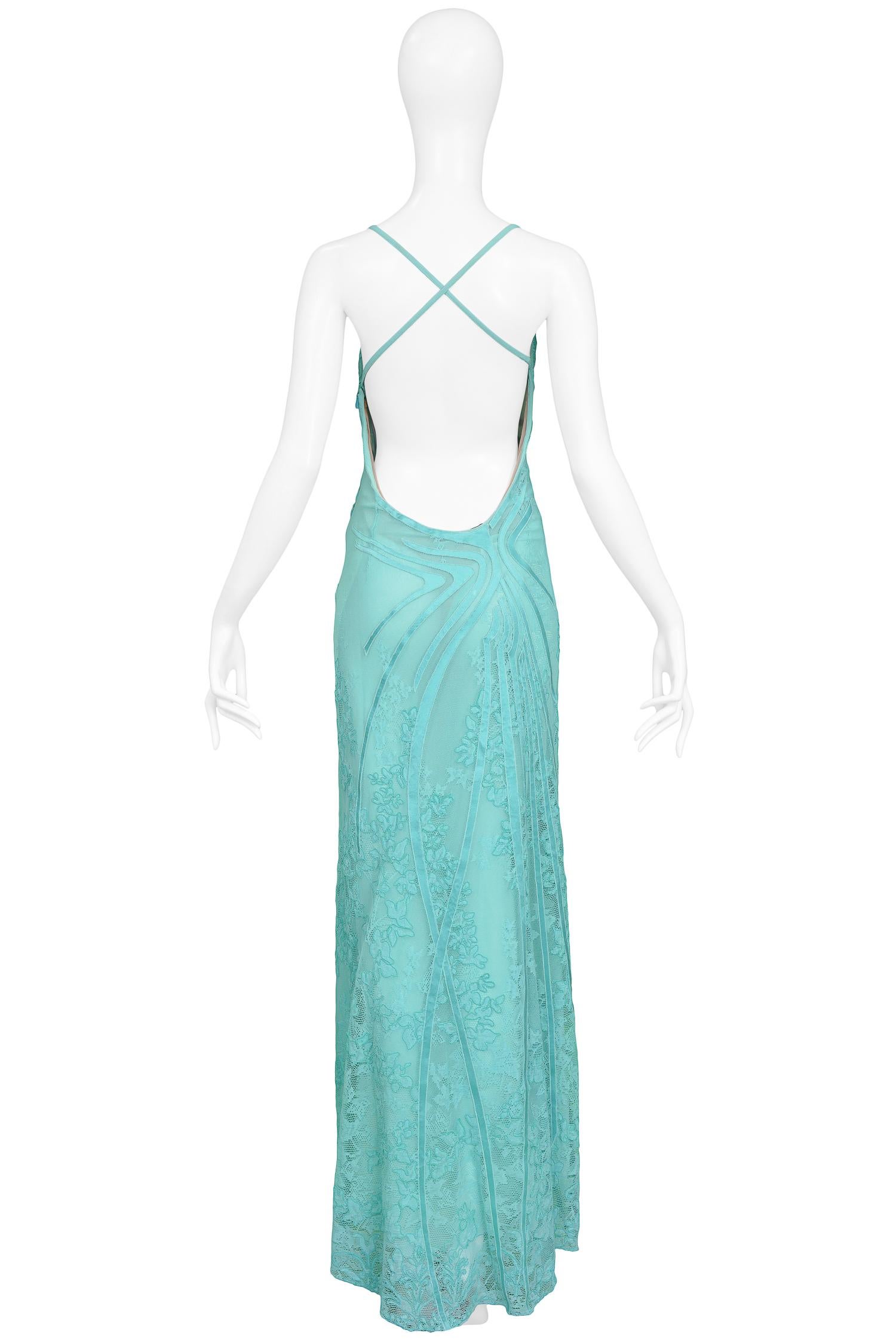 Vintage Versace SS 2000 Seafoam Lace Gown 1