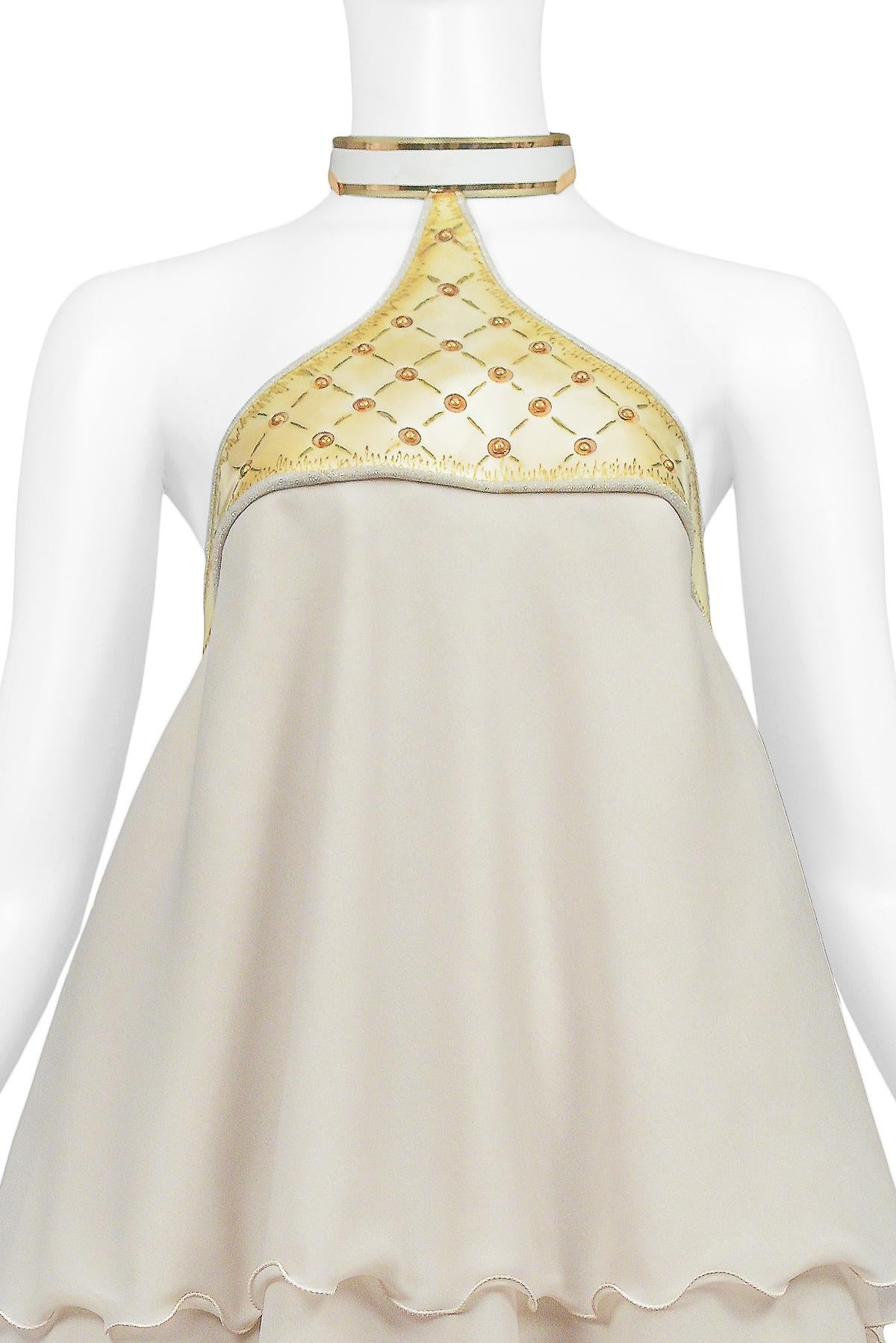 Beige Jacques Cassia 1970's Metal Collar Dress For Sale