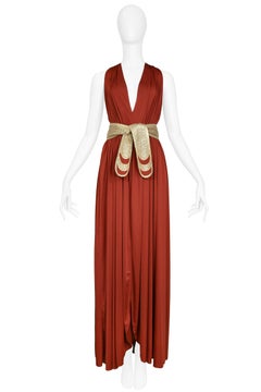 Bill Tice Jersey Belted Halter Disco Gown, 1980s