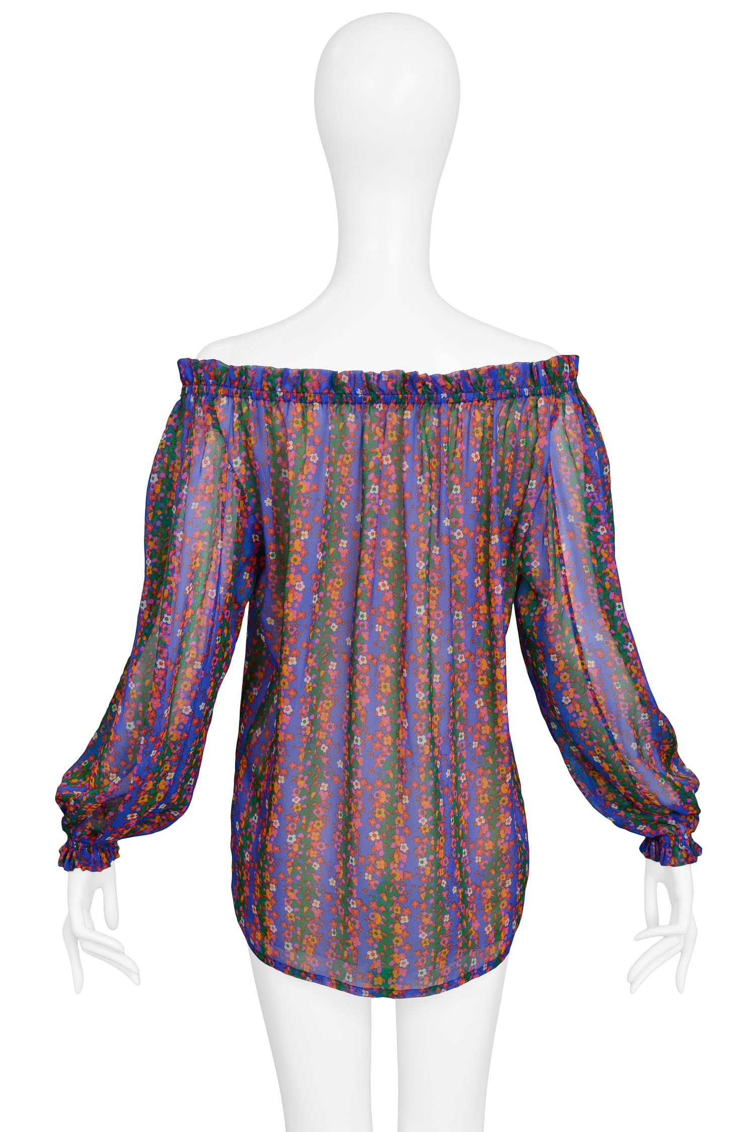 Vintage 1970s Yves Saint Laurent Floral Gypsy Blouse In Excellent Condition In Los Angeles, CA
