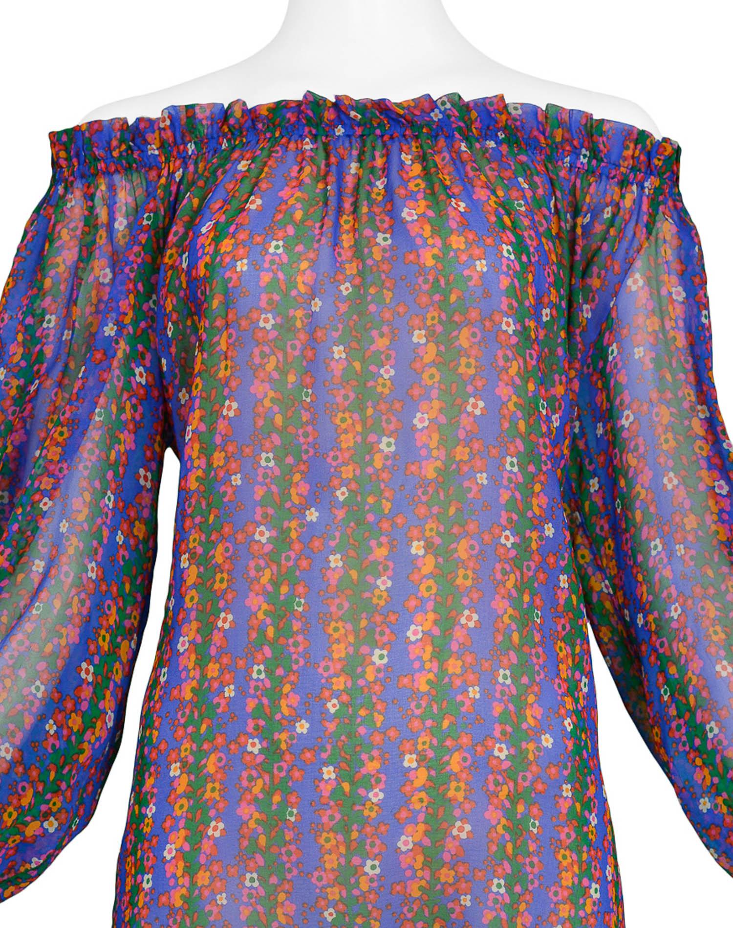 Gray Vintage 1970s Yves Saint Laurent Floral Gypsy Blouse