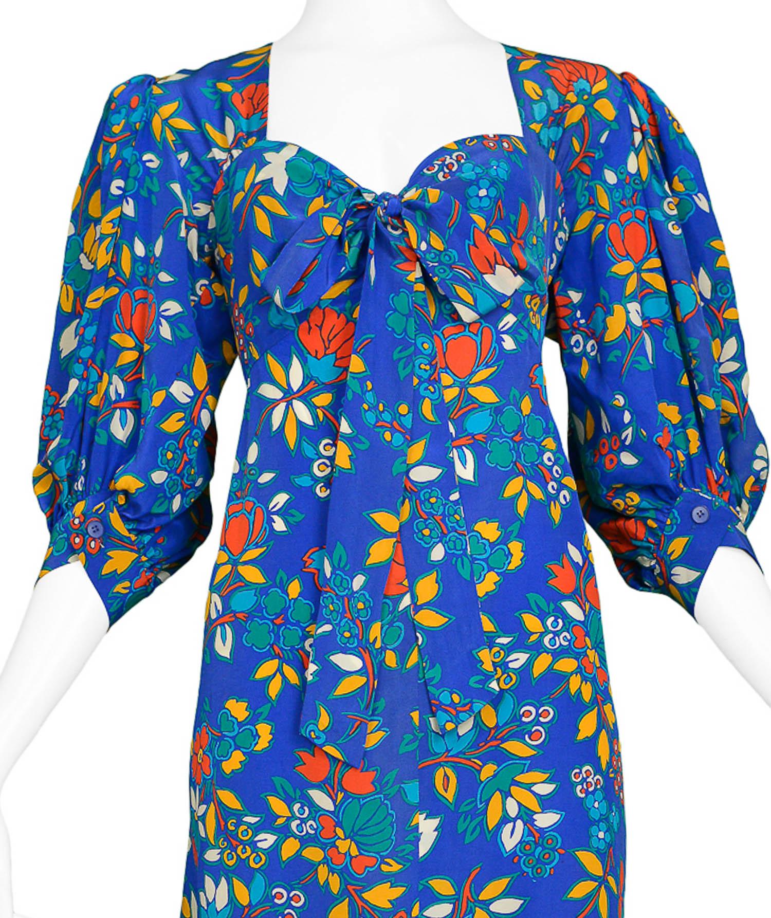 Blue Vintage Yves Saint Lauren Floral Knot Dress