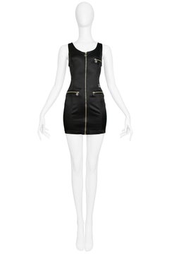 Vintage 1990s Versace Jeans Couture Satin & Zipper Mini Dress