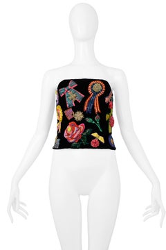 Vintage Christian Dior FW 1988 Floral & Ribbon Appliqué Bustier