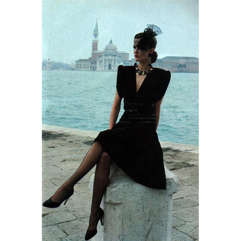 Black Vintage Yves Saint Laurent 1983 Sequin Cocktail Dress