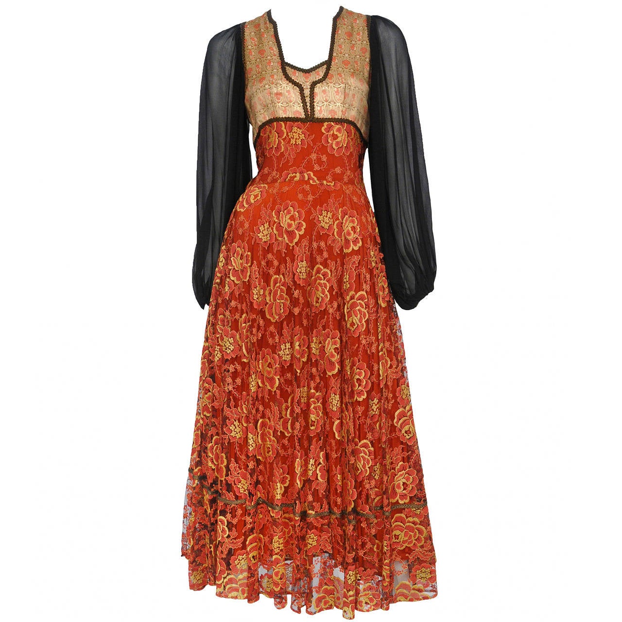 Thea Porter Rose Lace Chiffon Dress