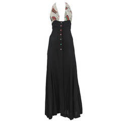 Vintage Ossie Clark Black Printed Halter Dress