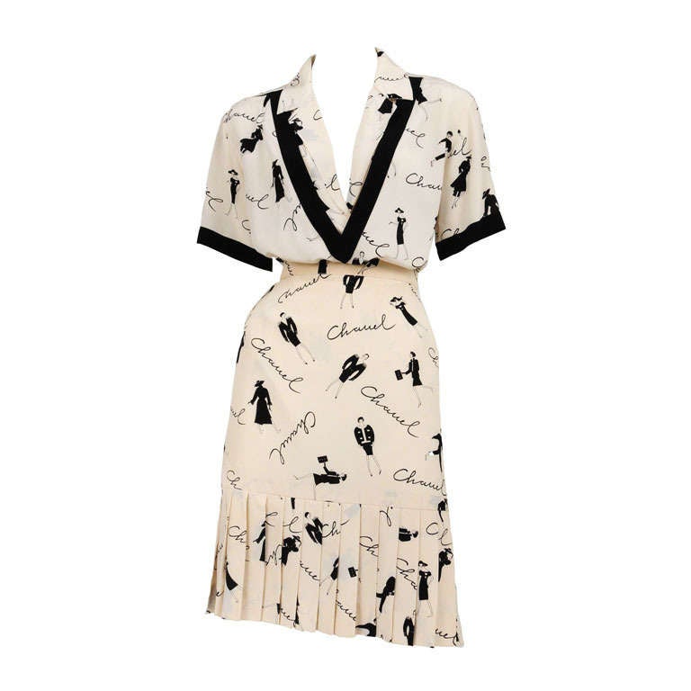 Chanel Black Floral Skirt Set
