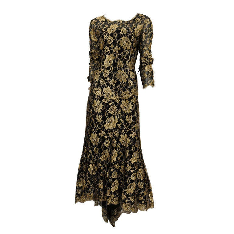 Chanel Gold and Black Lace Gown at 1stDibs  chanel black and gold dress, chanel  gold dress, gold and black lace dress