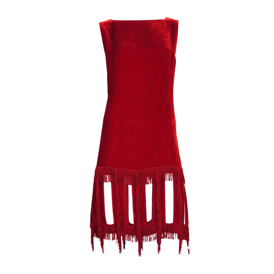 Gaultier Red Velvet Fringe Dress at 1stDibs
