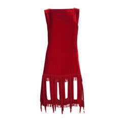 Vintage Gaultier Red Velvet Fringe Dress