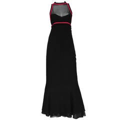 Chanel Black Chiffon Gown With Fuchsia Trim