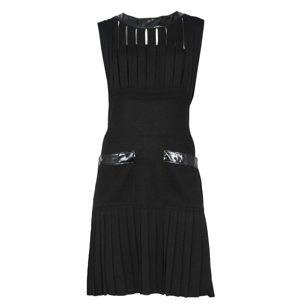 Chanel Pleated Dress With Patent Detail