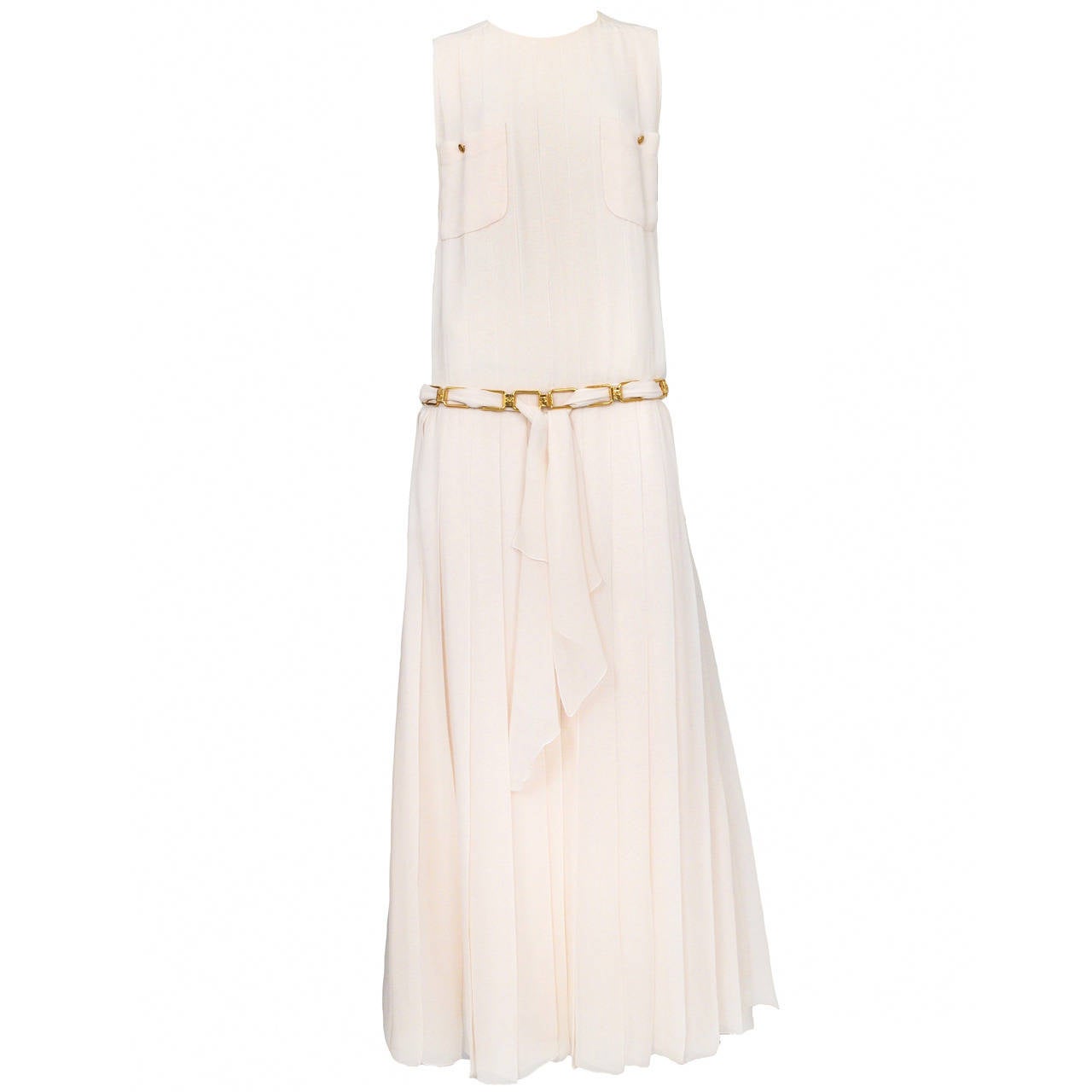 Chanel Ivory Pleated Drop Waist Dress