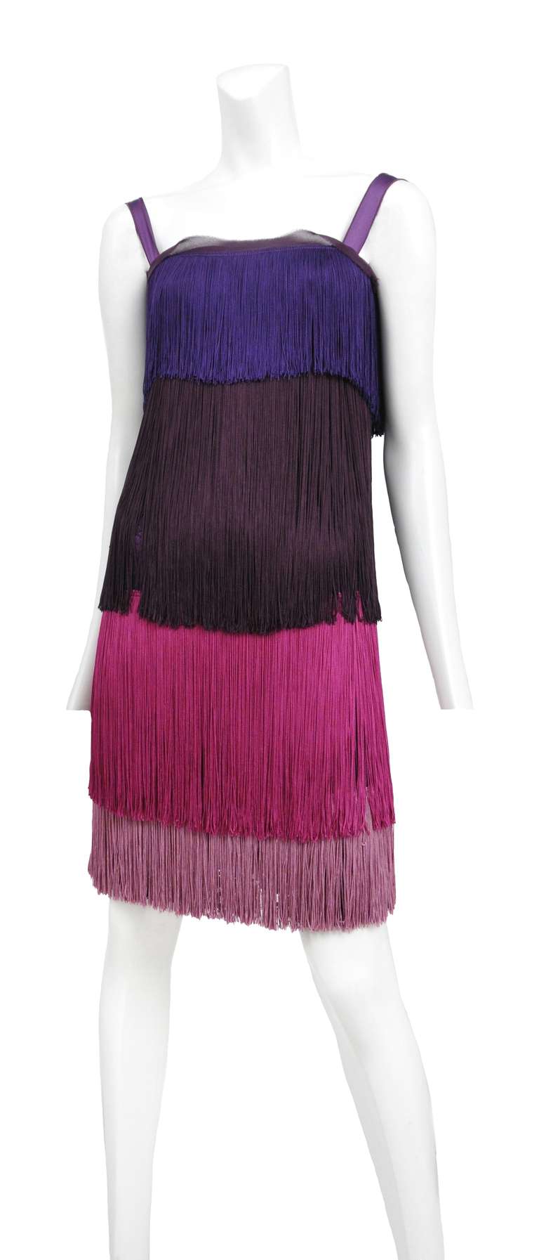 Dolce and Gabbana multi colored tiered fringe dress with lace panels.