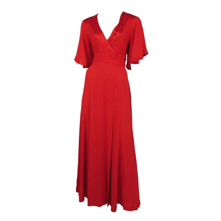 Ossie Clark Red Crepe Wrap Dress