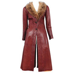 Vintage Leather Trench with Fur Trim