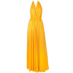 Retro Halston Bright Yellow Halter Gown