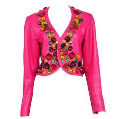 Yves Saint Laurent Pink Leather Jeweled Jacket