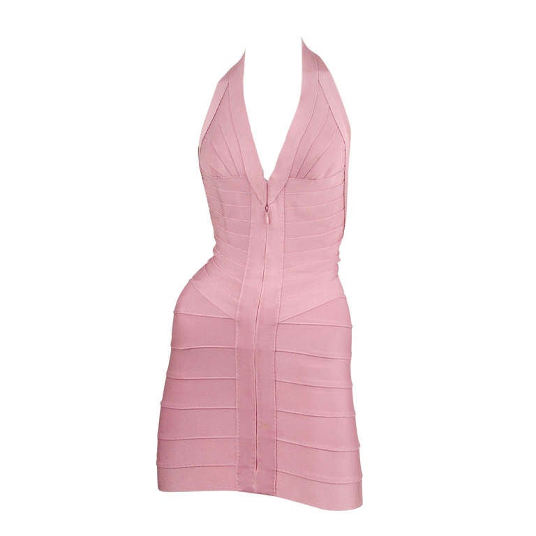 Herve Leger Pink Bandage Halter Dress at 1stDibs | herve leger bandage  dress pink, herve leger pink dress, herve leger halter dress