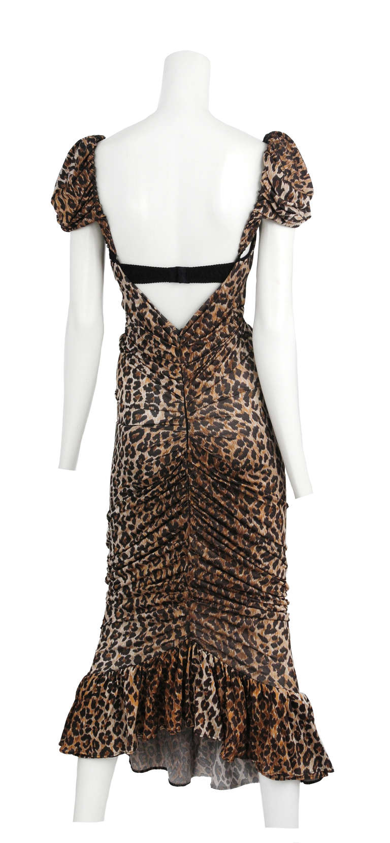 Dolce and Gabbana leopard jersey backless gown with built in lingerie style bra and shoulder detail.