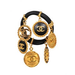 Chanel Black Leather Charm Bracelet