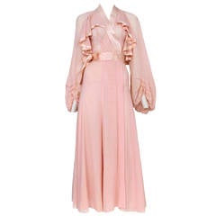 Vintage Ossie Clark Pink Swiss Dot Gown