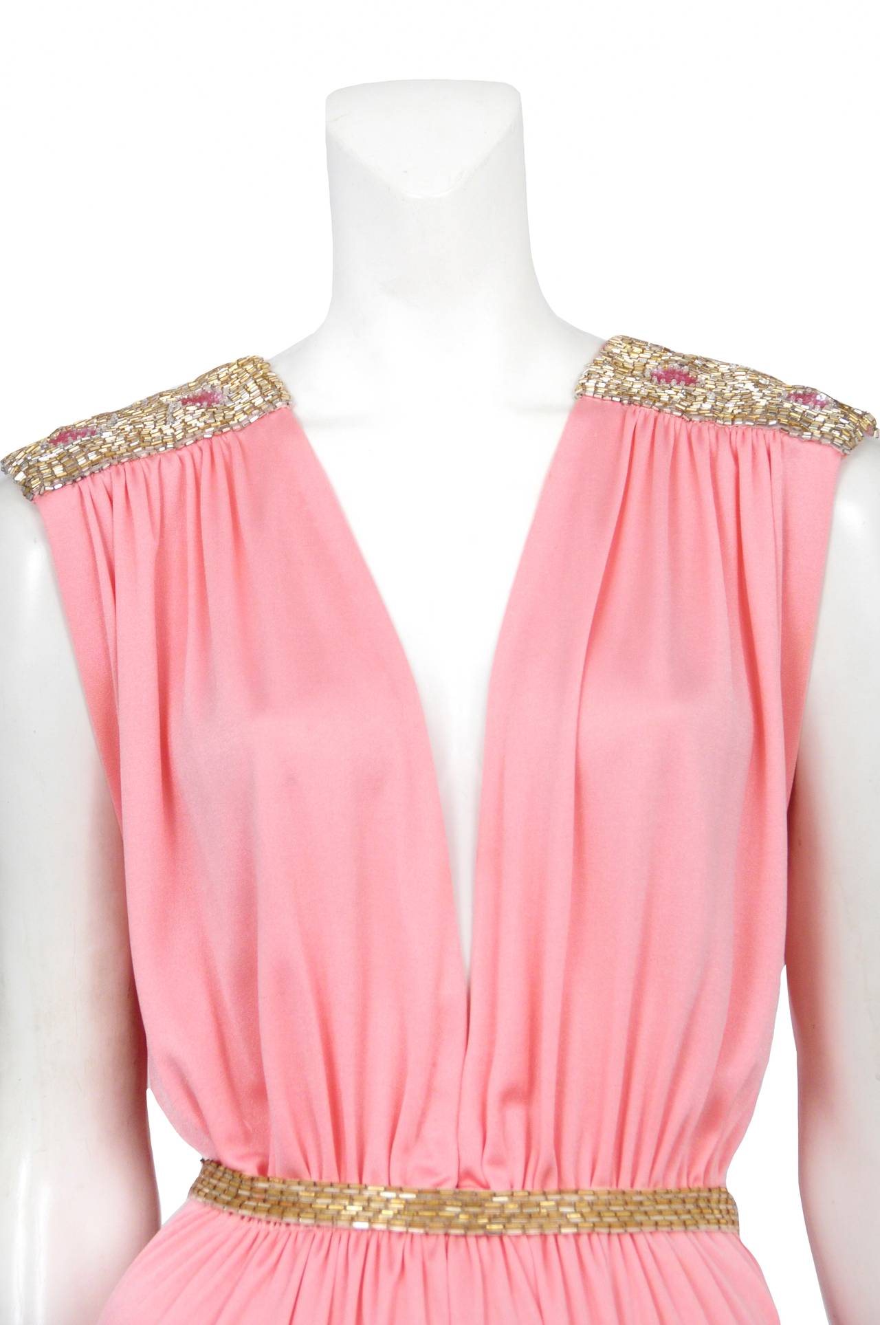 Loris Azzaro Pink Jeweled Gown In Excellent Condition In Los Angeles, CA