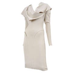 Alaia Cream Zipper Dress with Cowl Neck