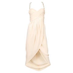 Chanel Cream Silk Pearl Strap Dress