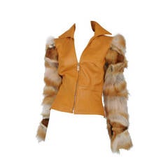 Vintage Versace Carmel leather fox fur jacket