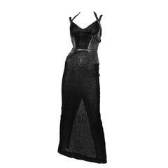 Black Stretch Lace and Leather Versace Gown