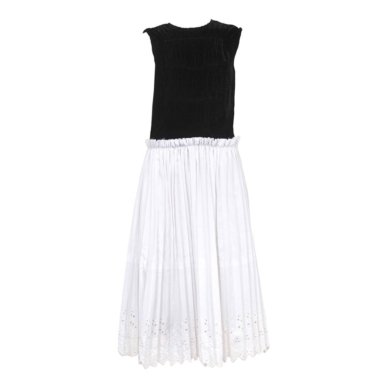 Comme Des Garcons Black Velvet and White Cotton Dress