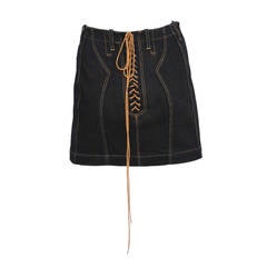 Alaia Black Denim Lace Up Skirt