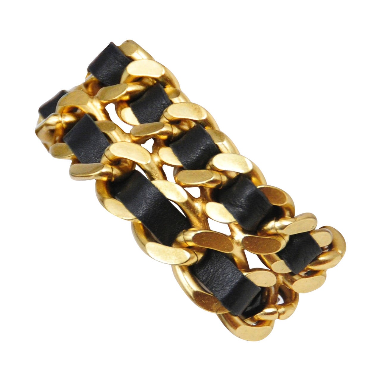 Chanel Leather and Chain Bracelet at 1stDibs